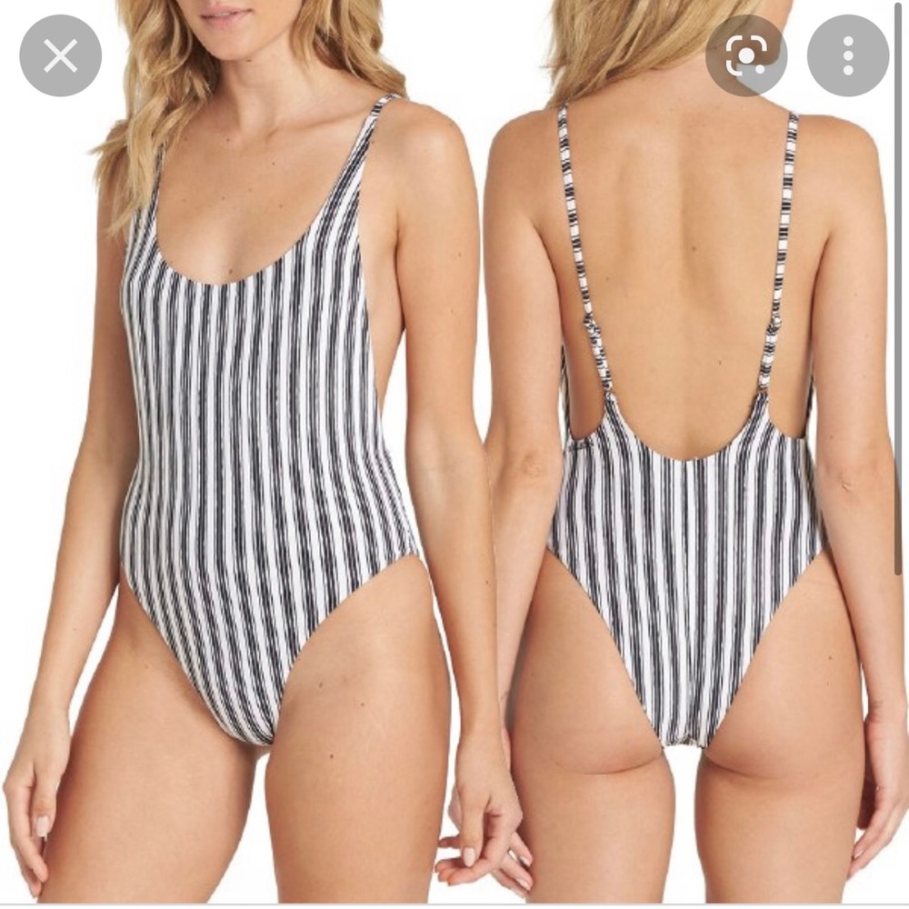 Billabong one piece swimsuit striped white navy size M